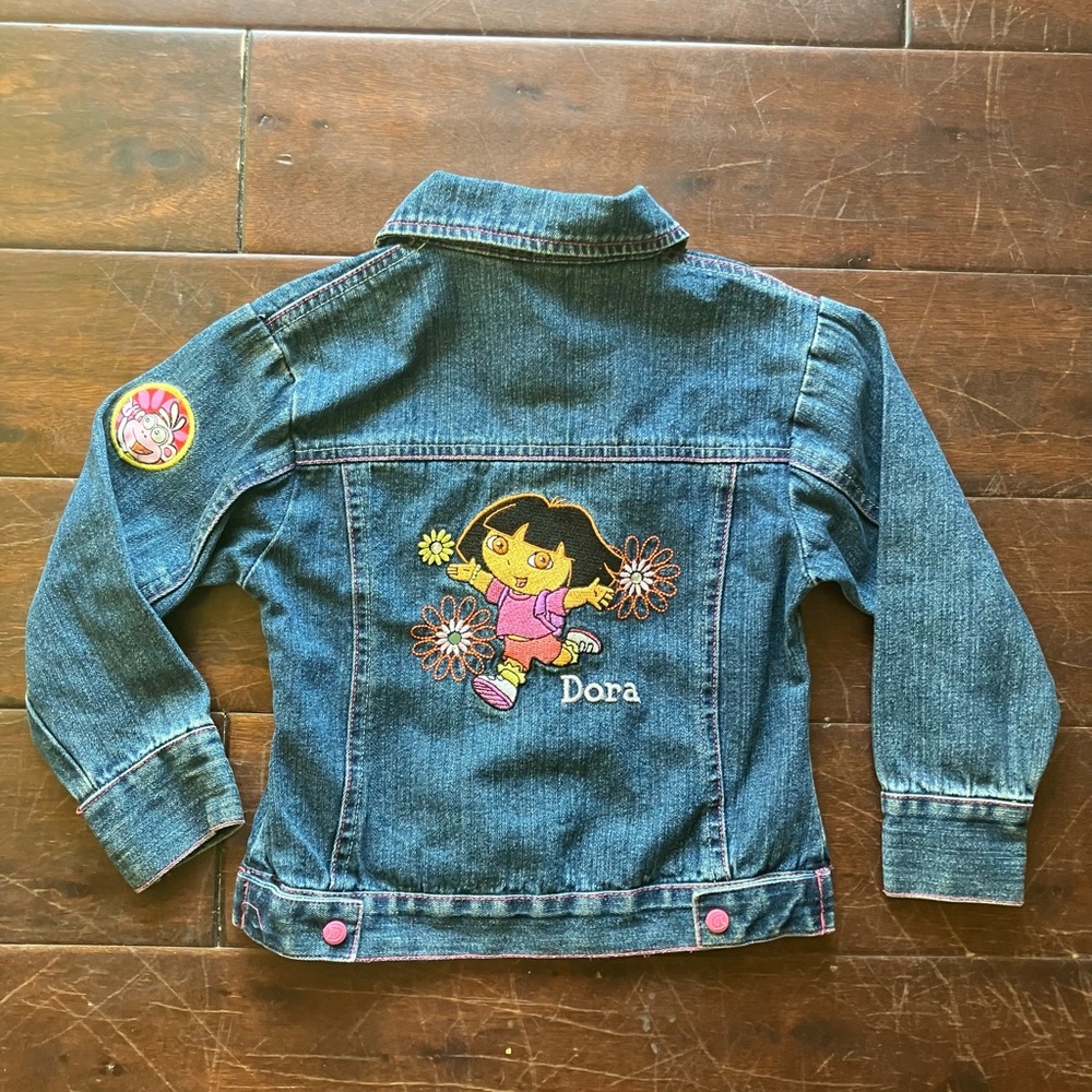 Dora Girls' Blue Denim Jacket with Embroidered Character